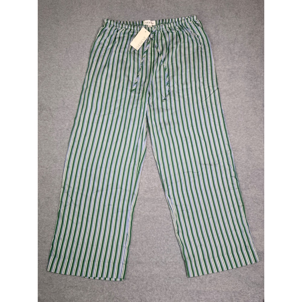 NWT Cloth and Stone Drawcord Flowy Pants Emerald Surf Stripe Green Blue Large